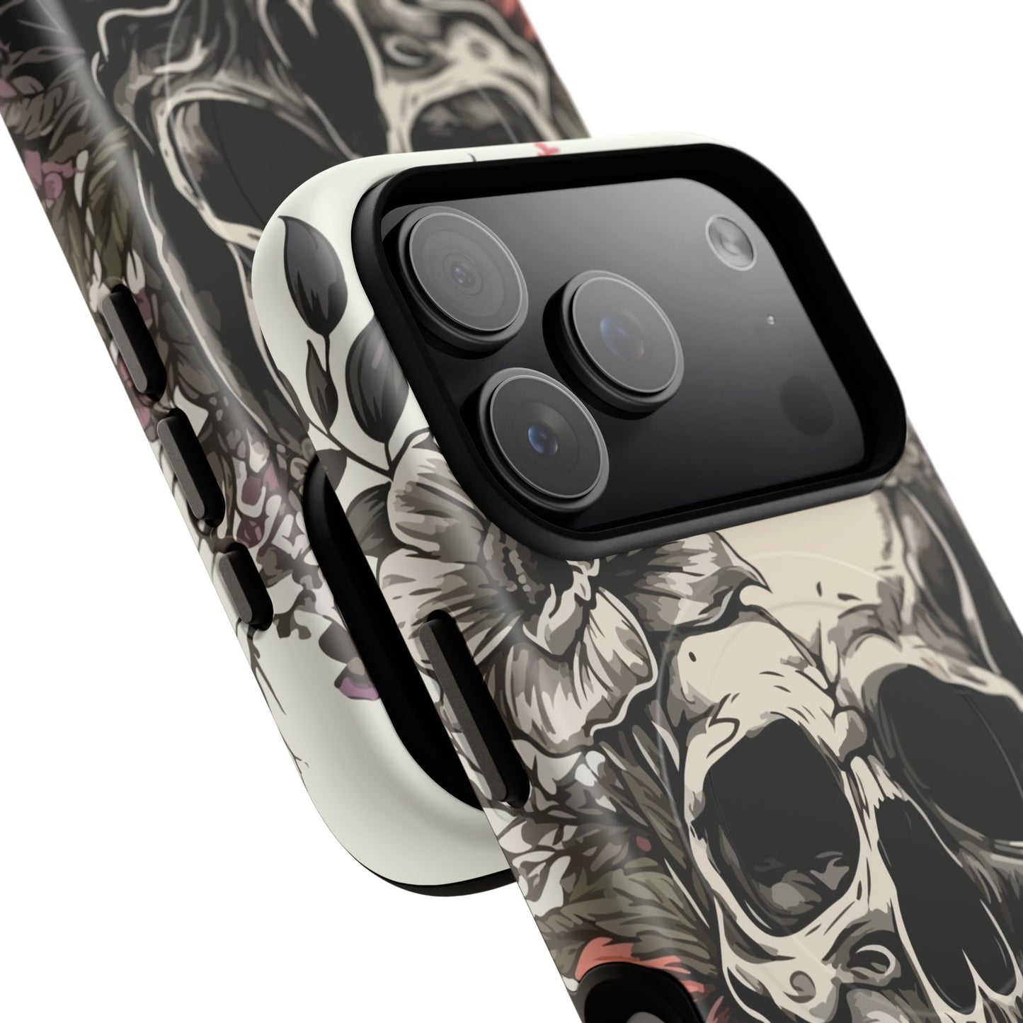 Dark Aura Skull & Roses iPhone Case – Gothic Floral Magnetic Protective Cover