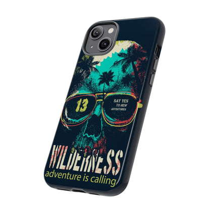 Wilderness Adventure Phone Case — 'Adventure Is Calling' Skull Sunglasses Design