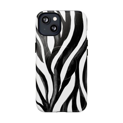 Wild Lines Zebra Stripe Tough Magnetic Phone Case — Black & White Protective Cover