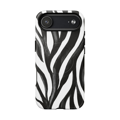 Wild Lines Zebra Stripe Tough Magnetic Phone Case — Black & White Protective Cover