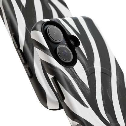Wild Lines Zebra Stripe Tough Magnetic Phone Case — Black & White Protective Cover