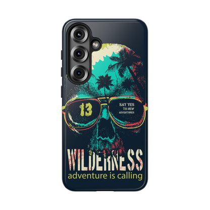 Wilderness Adventure Phone Case — 'Adventure Is Calling' Skull Sunglasses Design