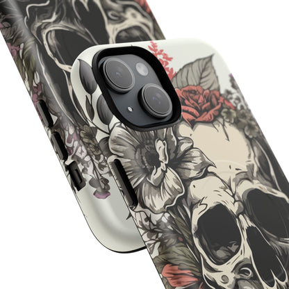 Dark Aura Skull & Roses iPhone Case – Gothic Floral Magnetic Protective Cover