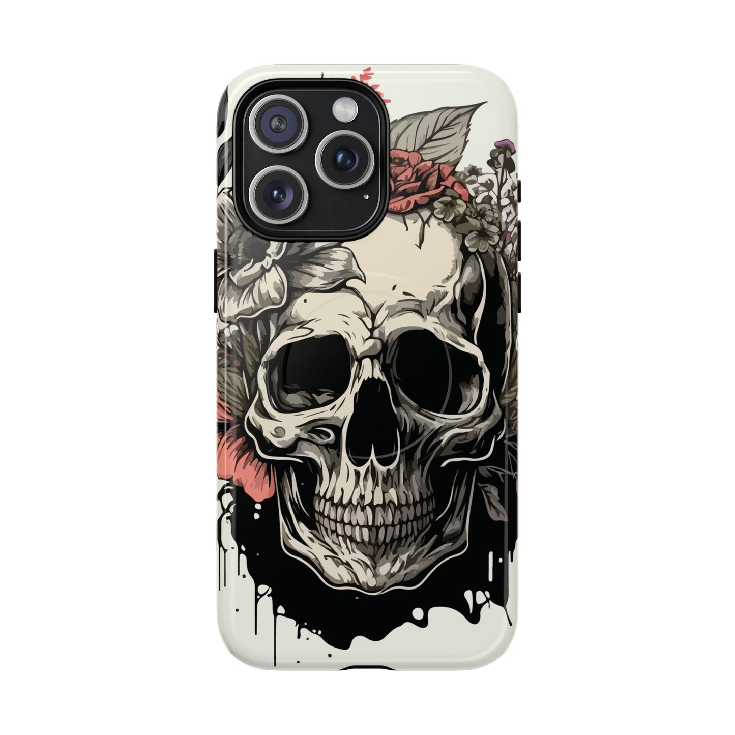 Dark Aura Skull & Roses iPhone Case – Gothic Floral Magnetic Protective Cover