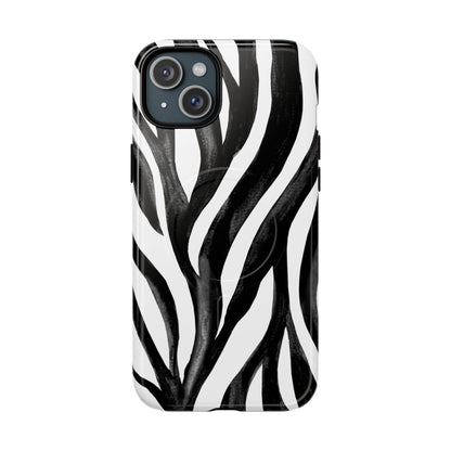 Wild Lines Zebra Stripe Tough Magnetic Phone Case — Black & White Protective Cover