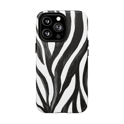 Wild Lines Zebra Stripe Tough Magnetic Phone Case — Black & White Protective Cover