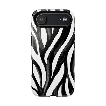 Wild Lines Zebra Stripe Tough Magnetic Phone Case — Black & White Protective Cover