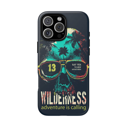 Wilderness Adventure Phone Case — 'Adventure Is Calling' Skull Sunglasses Design