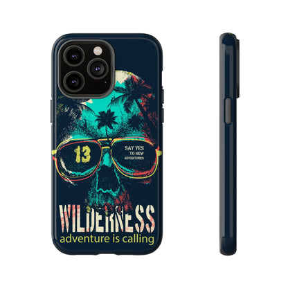 Wilderness Adventure Phone Case — 'Adventure Is Calling' Skull Sunglasses Design