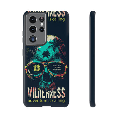 Wilderness Adventure Phone Case — 'Adventure Is Calling' Skull Sunglasses Design