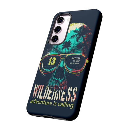 Wilderness Adventure Phone Case — 'Adventure Is Calling' Skull Sunglasses Design