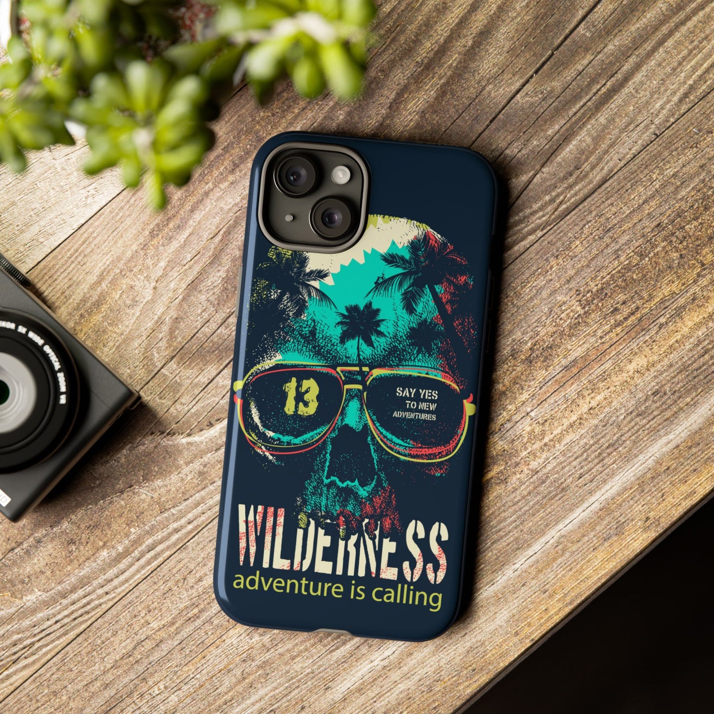 Wilderness Adventure Phone Case — 'Adventure Is Calling' Skull Sunglasses Design