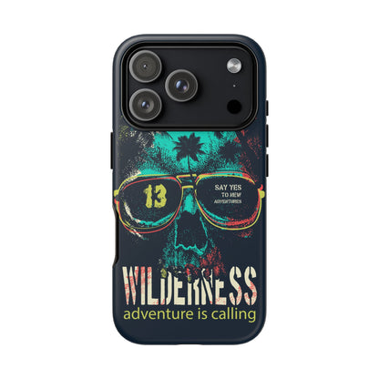 Wilderness Adventure Phone Case — 'Adventure Is Calling' Skull Sunglasses Design