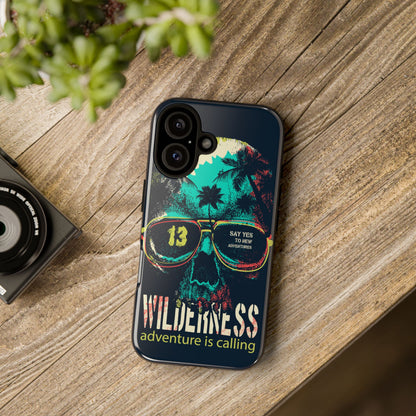 Wilderness Adventure Phone Case — 'Adventure Is Calling' Skull Sunglasses Design