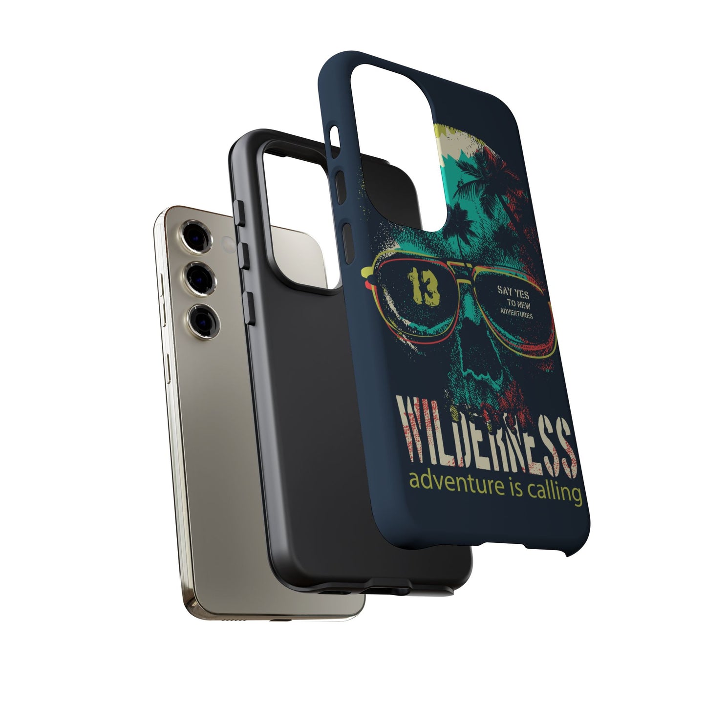 Wilderness Adventure Phone Case — 'Adventure Is Calling' Skull Sunglasses Design