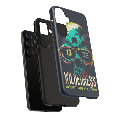 Wilderness Adventure Phone Case — 'Adventure Is Calling' Skull Sunglasses Design