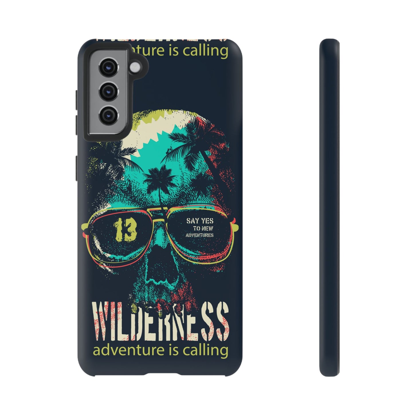 Wilderness Adventure Phone Case — 'Adventure Is Calling' Skull Sunglasses Design
