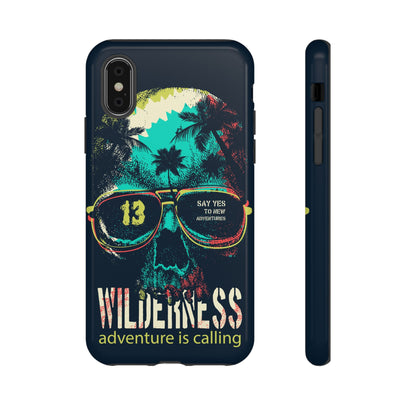 Wilderness Adventure Phone Case — 'Adventure Is Calling' Skull Sunglasses Design