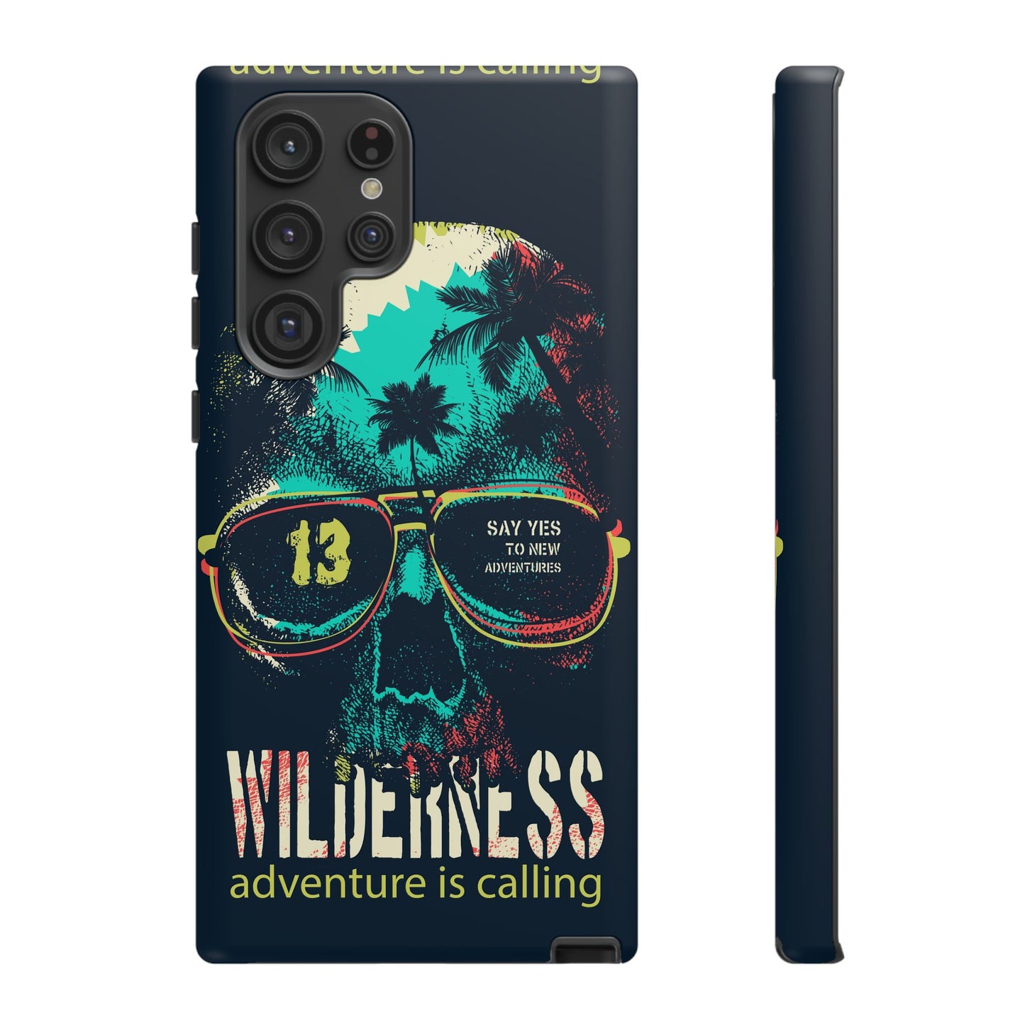 Wilderness Adventure Phone Case — 'Adventure Is Calling' Skull Sunglasses Design