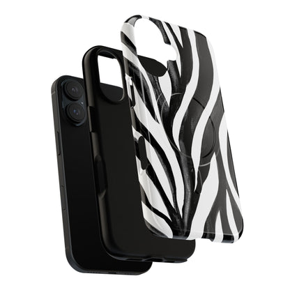 Wild Lines Zebra Stripe Tough Magnetic Phone Case — Black & White Protective Cover