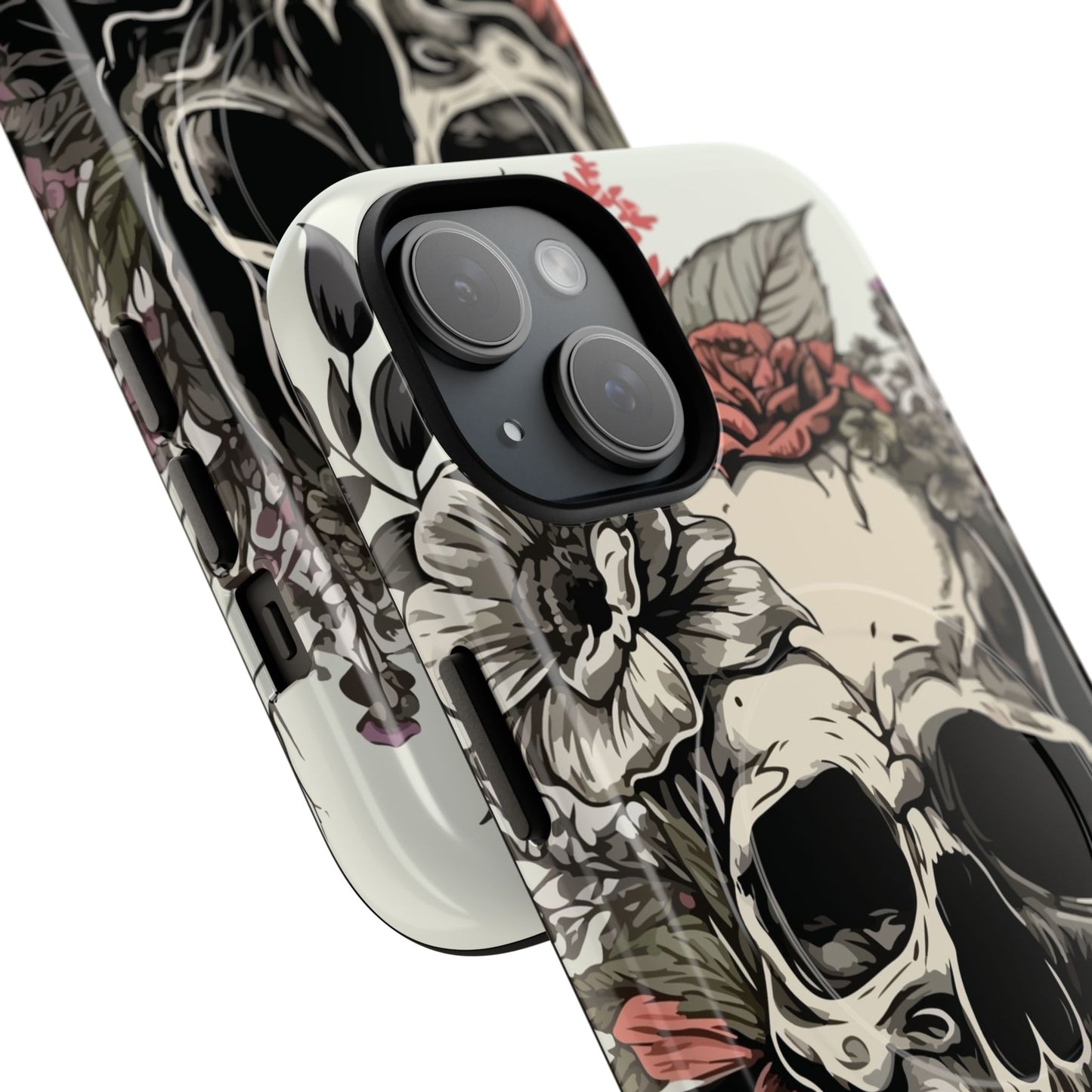Dark Aura Skull & Roses iPhone Case – Gothic Floral Magnetic Protective Cover