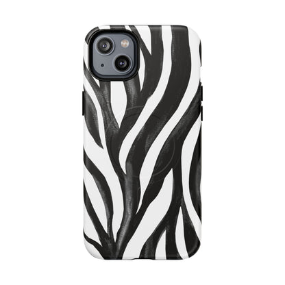 Wild Lines Zebra Stripe Tough Magnetic Phone Case — Black & White Protective Cover