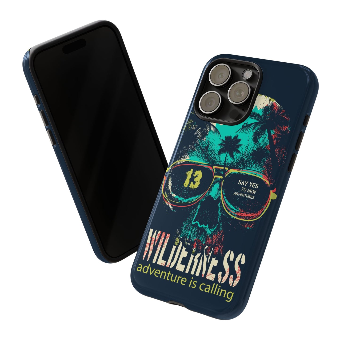 Wilderness Adventure Phone Case — 'Adventure Is Calling' Skull Sunglasses Design