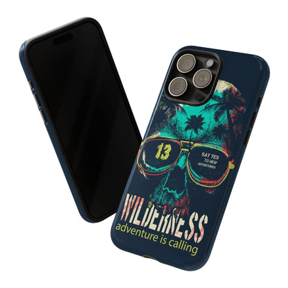 Wilderness Adventure Phone Case — 'Adventure Is Calling' Skull Sunglasses Design