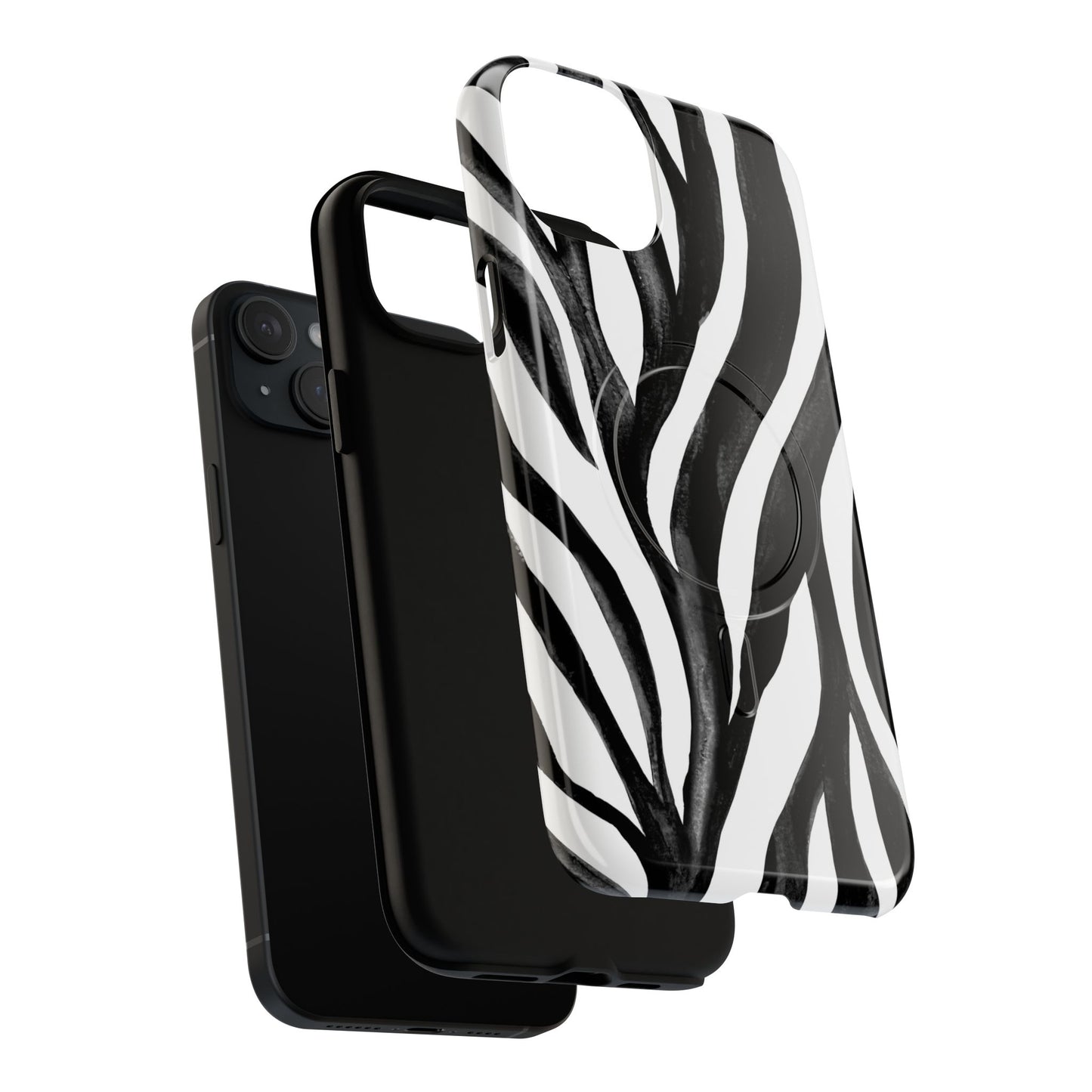 Wild Lines Zebra Stripe Tough Magnetic Phone Case — Black & White Protective Cover
