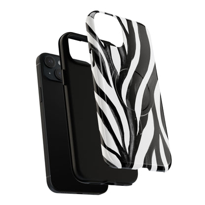 Wild Lines Zebra Stripe Tough Magnetic Phone Case — Black & White Protective Cover