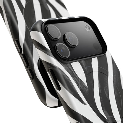 Wild Lines Zebra Stripe Tough Magnetic Phone Case — Black & White Protective Cover