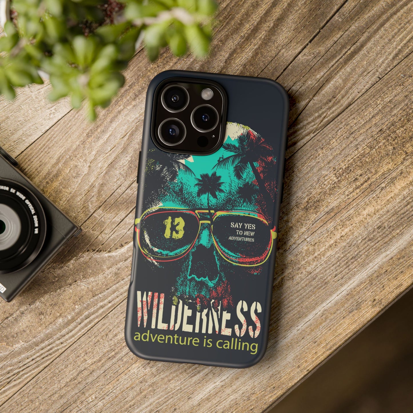 Wilderness Adventure Phone Case — 'Adventure Is Calling' Skull Sunglasses Design