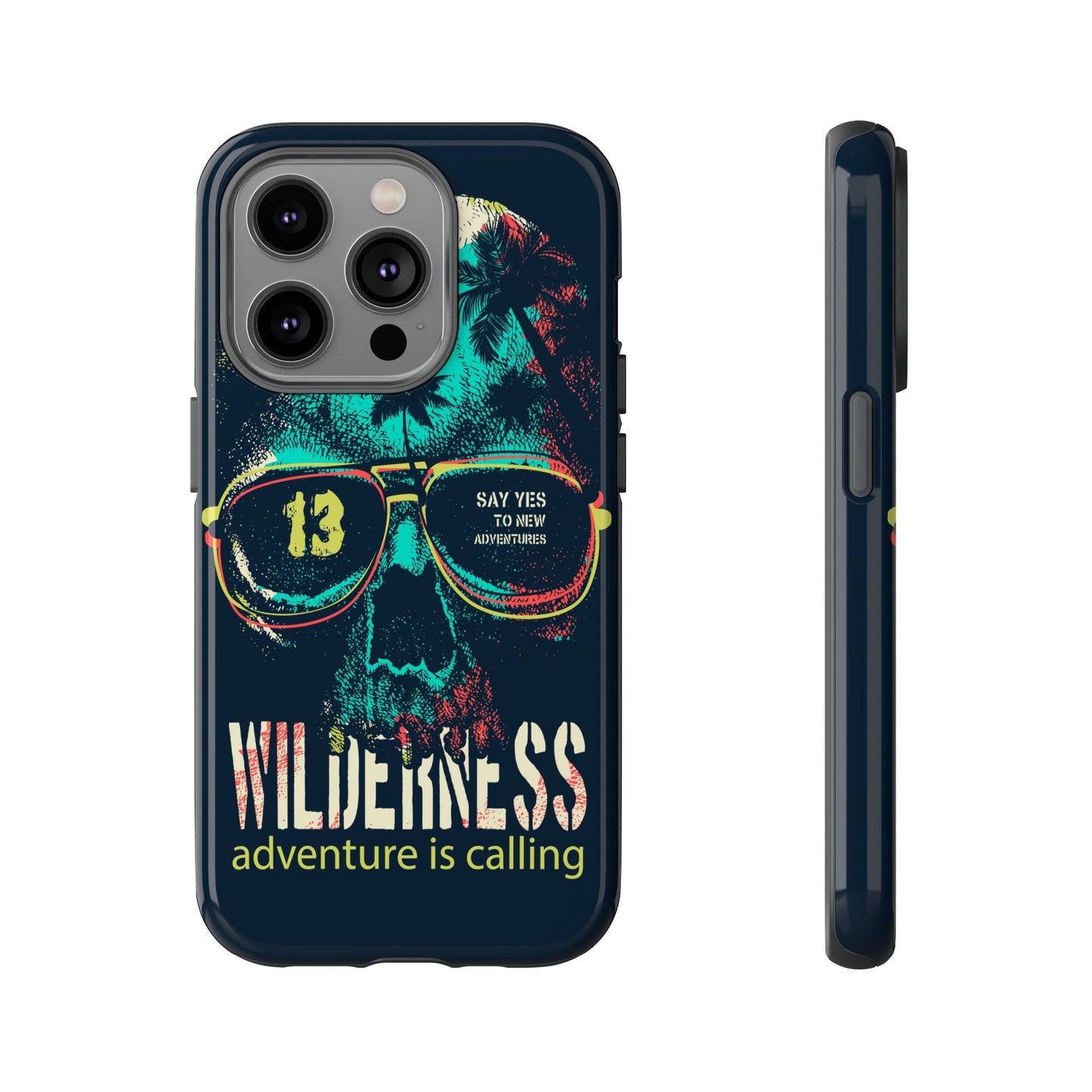 Wilderness Adventure Phone Case — 'Adventure Is Calling' Skull Sunglasses Design