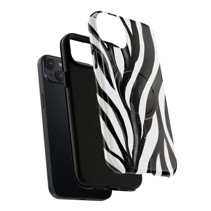 Wild Lines Zebra Stripe Tough Magnetic Phone Case — Black & White Protective Cover