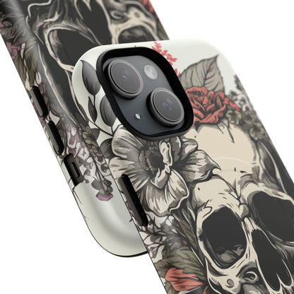 Dark Aura Skull & Roses iPhone Case – Gothic Floral Magnetic Protective Cover