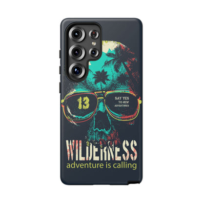 Wilderness Adventure Phone Case — 'Adventure Is Calling' Skull Sunglasses Design