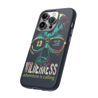 Wilderness Adventure Phone Case — 'Adventure Is Calling' Skull Sunglasses Design