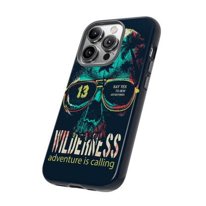 Wilderness Adventure Phone Case — 'Adventure Is Calling' Skull Sunglasses Design