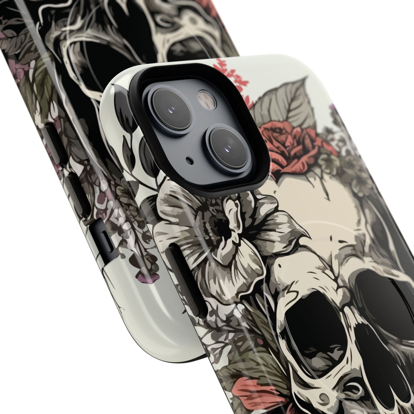 Dark Aura Skull & Roses iPhone Case – Gothic Floral Magnetic Protective Cover