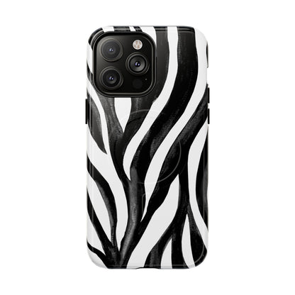 Wild Lines Zebra Stripe Tough Magnetic Phone Case — Black & White Protective Cover