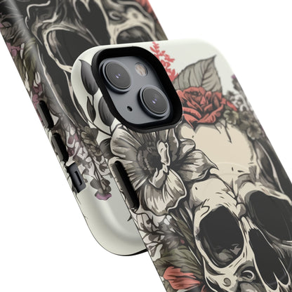 Dark Aura Skull & Roses iPhone Case – Gothic Floral Magnetic Protective Cover
