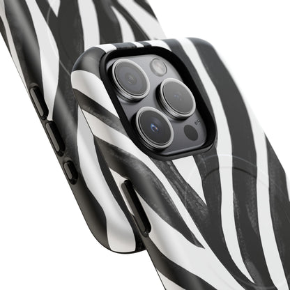 Wild Lines Zebra Stripe Tough Magnetic Phone Case — Black & White Protective Cover