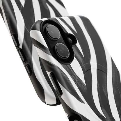 Wild Lines Zebra Stripe Tough Magnetic Phone Case — Black & White Protective Cover