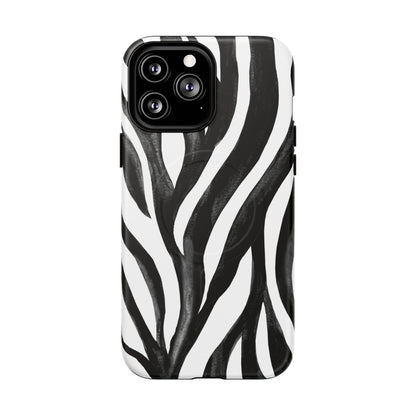 Wild Lines Zebra Stripe Tough Magnetic Phone Case — Black & White Protective Cover