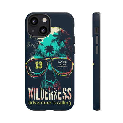Wilderness Adventure Phone Case — 'Adventure Is Calling' Skull Sunglasses Design