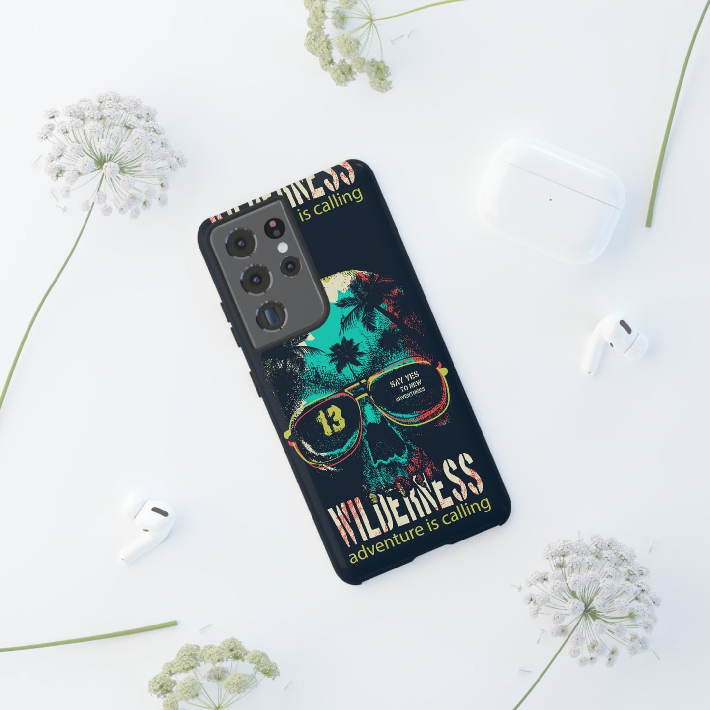 Wilderness Adventure Phone Case — 'Adventure Is Calling' Skull Sunglasses Design