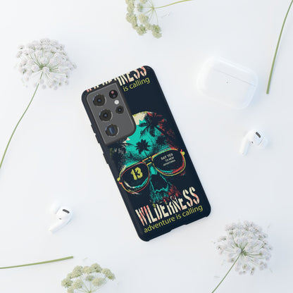 Wilderness Adventure Phone Case — 'Adventure Is Calling' Skull Sunglasses Design