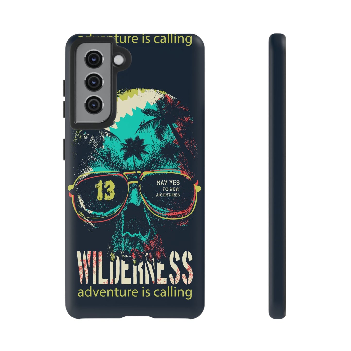Wilderness Adventure Phone Case — 'Adventure Is Calling' Skull Sunglasses Design