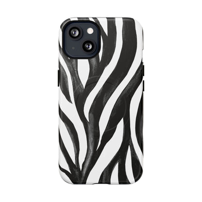 Wild Lines Zebra Stripe Tough Magnetic Phone Case — Black & White Protective Cover
