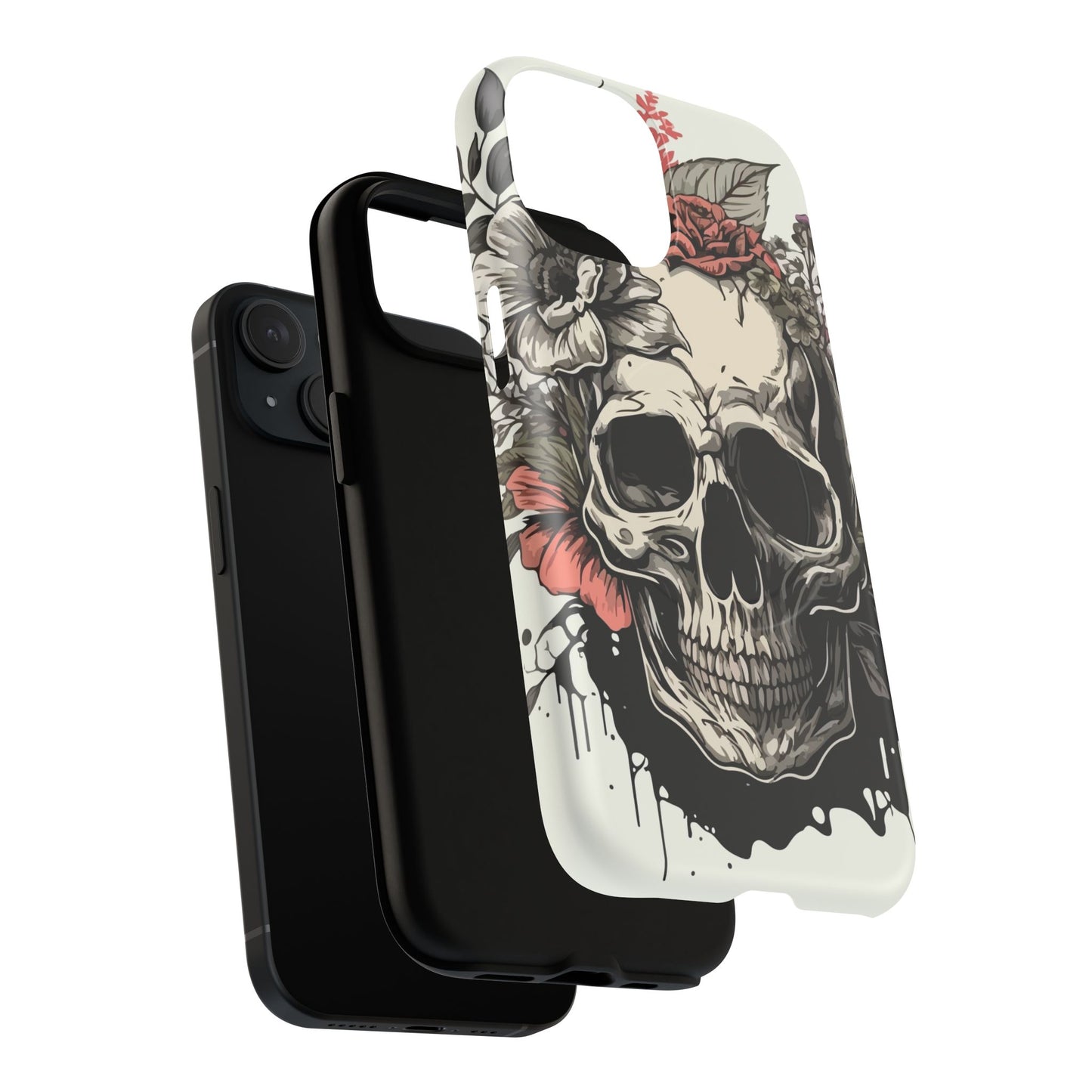 Dark Aura Skull & Roses iPhone Case – Gothic Floral Magnetic Protective Cover